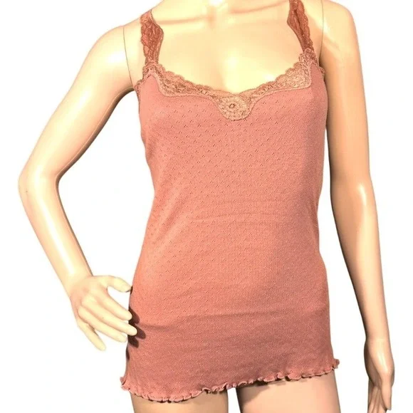 Moda International Camisole Women Med Rose Pointelle Lace Trim Cotton Romantic - Picture 2 of 14